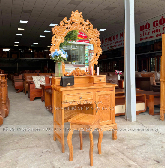 Bàn Trang Điểm Gỗ Gõ Đỏ Tân Cổ Điển 80cm - Mã 02