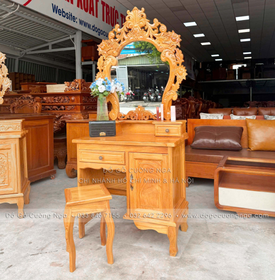 Bàn Trang Điểm Gỗ Gõ Đỏ Tân Cổ Điển 80cm - Mã 02