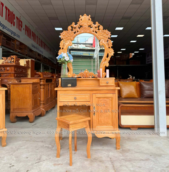 Bàn Trang Điểm Gỗ Gõ Đỏ Tân Cổ Điển 80cm - Mã 02