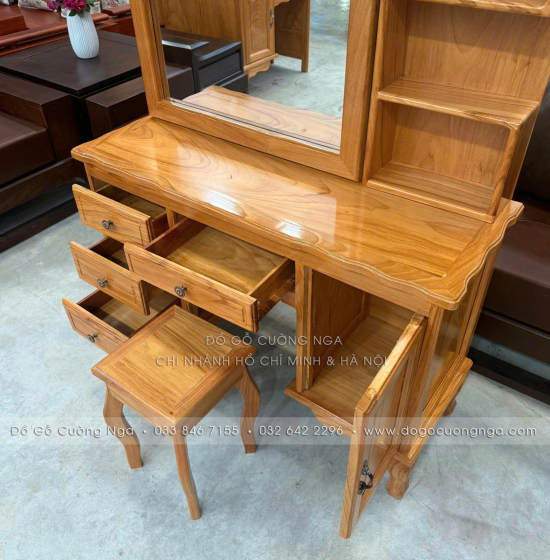 Bàn Trang Điểm Gỗ Gõ Đỏ Gương Trượt 1m07 – Gọn Khi Đóng, Rộng Khi Dùng