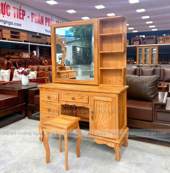 Bàn Trang Điểm Gỗ Gõ Đỏ Gương Trượt 1m07 – Gọn Khi Đóng, Rộng Khi Dùng