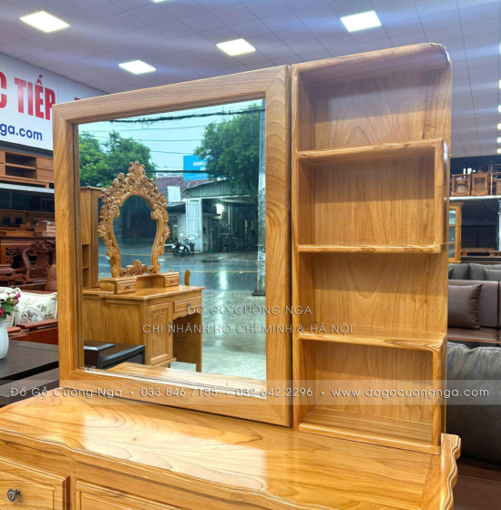 Bàn Trang Điểm Gỗ Gõ Đỏ Gương Trượt 1m07 – Gọn Khi Đóng, Rộng Khi Dùng