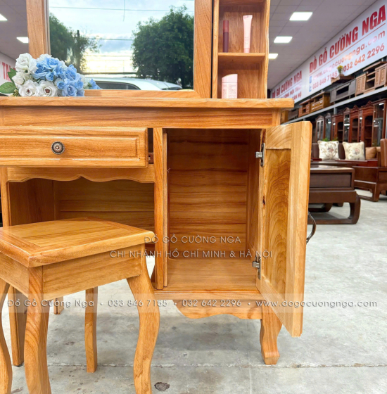 Bàn Trang Điểm Gỗ Gõ Đỏ Gương Trượt 80cm – Tiện Cho Phòng Ít Diện Tích