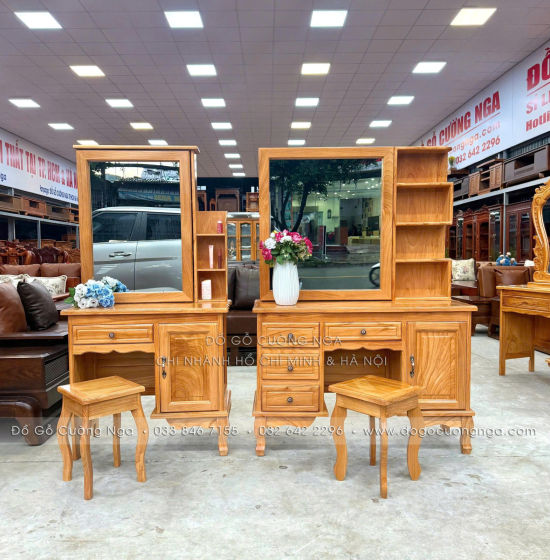 Bàn Trang Điểm Gỗ Gõ Đỏ Gương Trượt 80cm – Tiện Cho Phòng Ít Diện Tích