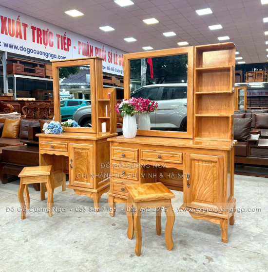 Bàn Trang Điểm Gỗ Gõ Đỏ Gương Trượt 80cm – Tiện Cho Phòng Ít Diện Tích