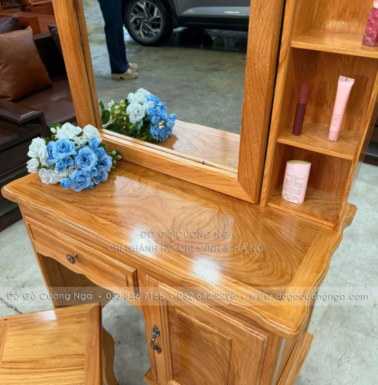 Bàn Trang Điểm Gỗ Gõ Đỏ Gương Trượt 80cm – Tiện Cho Phòng Ít Diện Tích