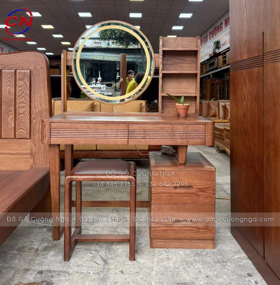 Combo Phòng Ngủ Gỗ Sồi Màu Óc Chó 4 Chi Tiết Đẹp Hiện Đại