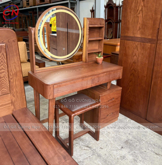 Combo Phòng Ngủ Gỗ Sồi Màu Óc Chó 4 Chi Tiết Đẹp Hiện Đại