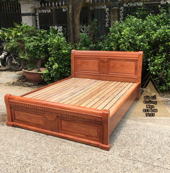 Giường gỗ hương đá mẫu quạt - vạt lan 