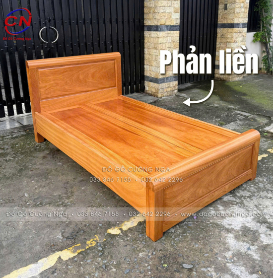 Giường Đơn Gỗ Gõ Đỏ 1m2 Mẫu Bắt Chỉ Đơn Giản Đẹp