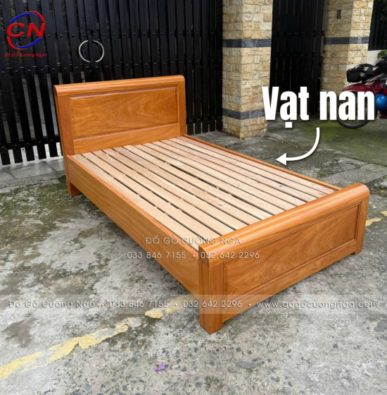 Giường Đơn Gỗ Gõ Đỏ 1m2 Mẫu Bắt Chỉ Đơn Giản Đẹp