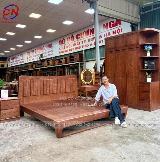 Tủ Đầu Giường Gỗ Sồi Nga Lau Màu Óc Chó Sang Trọng 