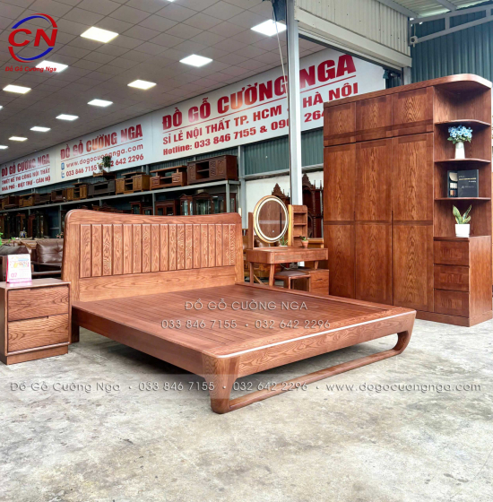 Combo Phòng Ngủ Gỗ Sồi Màu Óc Chó 4 Chi Tiết Đẹp Hiện Đại