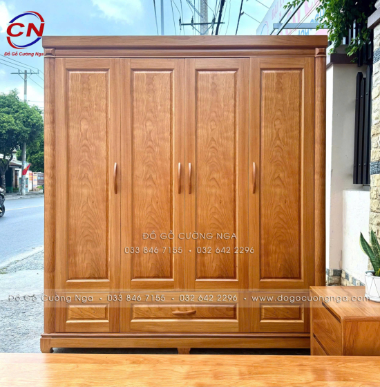 Tủ Quần Áo Gỗ Gõ Đỏ 4 Cánh 1m9 Sang Trọng