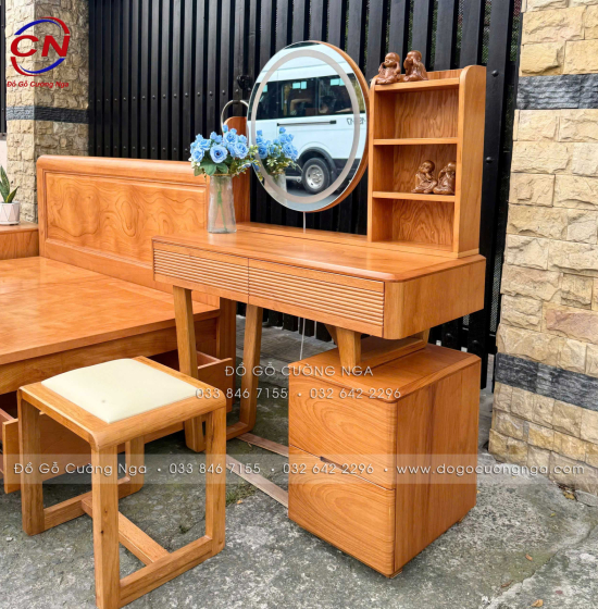 Bàn Phấn Trang Điểm Gỗ Gõ Đỏ 1m Hiện Đại Gương Đèn Cảm Ứng 