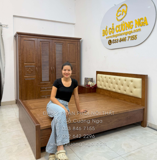 Combo Phòng Ngủ Gỗ Sồi Nga Lau Màu Óc Chó 4 Chi Tiết