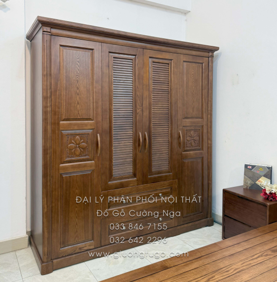 Combo Phòng Ngủ Gỗ Sồi Nga Lau Màu Óc Chó 3 Chi Tiết 