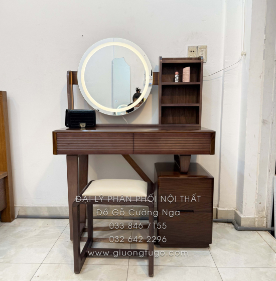 Bàn Trang Điểm Gỗ Óc Chó 1m Hiện Đại Gương Đèn Tinh Tế
