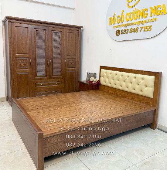 Combo Phòng Ngủ Gỗ Sồi Nga Lau Màu Óc Chó 3 Chi Tiết 