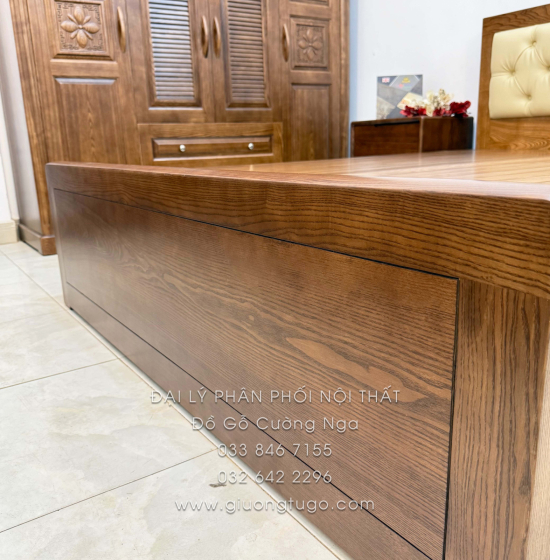 Combo Phòng Ngủ Gỗ Sồi Nga Lau Màu Óc Chó 4 Chi Tiết