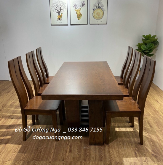 Bàn ăn gỗ sôi nga mặt đá 6 ghế hiện đại BG 056