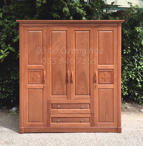 Tủ quần áo gỗ xoan đào 4 cánh 2m - mẫu hoa thị 