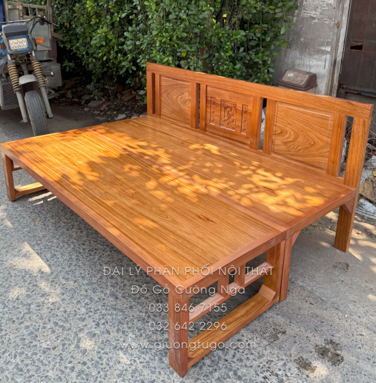 Giường Gấp Gỗ Hương Xám Chân Cao Phù Hợp Cho Người Lớn Tuổi