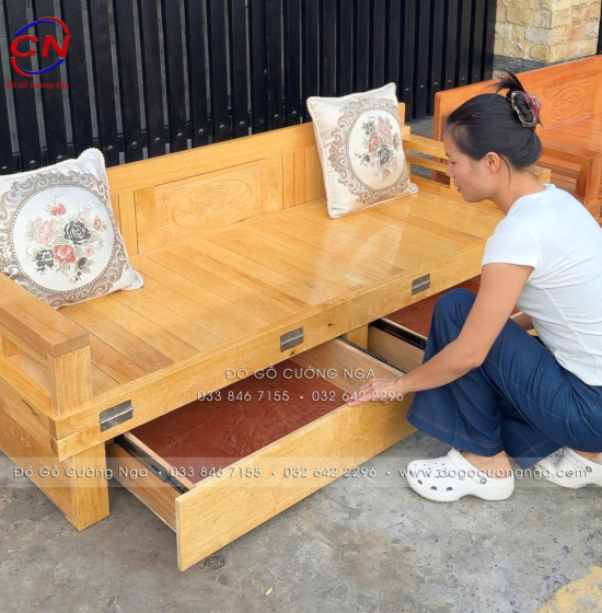 Giường gấp gỗ sồi 2 ngăn kéo 1m2x1m9 - màu tự nhiên 