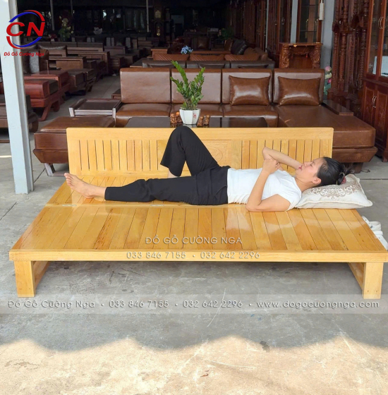 Giường gấp gỗ sồi 2 ngăn kéo 1m2x1m9 - màu tự nhiên 