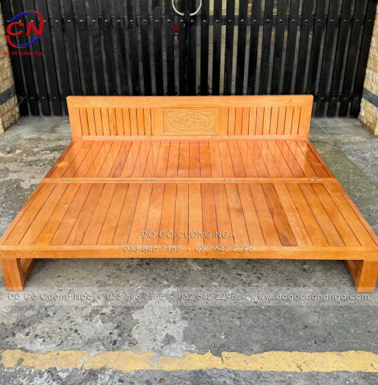 Giường gấp ô kéo gỗ sồi 1m2x1m9 - màu cánh gián 