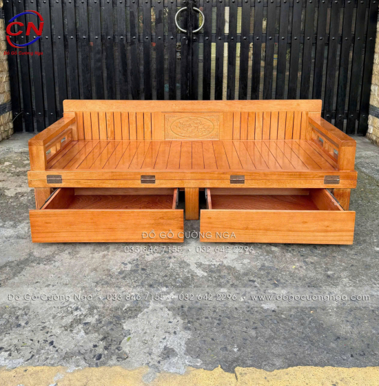 Giường Gấp Gỗ Sồi Kèm Bàn Đá & Đôn Gỗ Sồi Giá Tốt