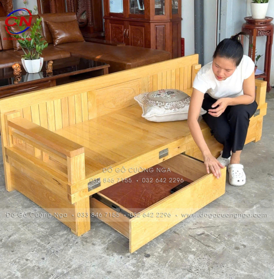 Giường Gấp Gỗ Sồi 2 Ngăn Kéo Kèm Bàn Đá Giá Rẻ