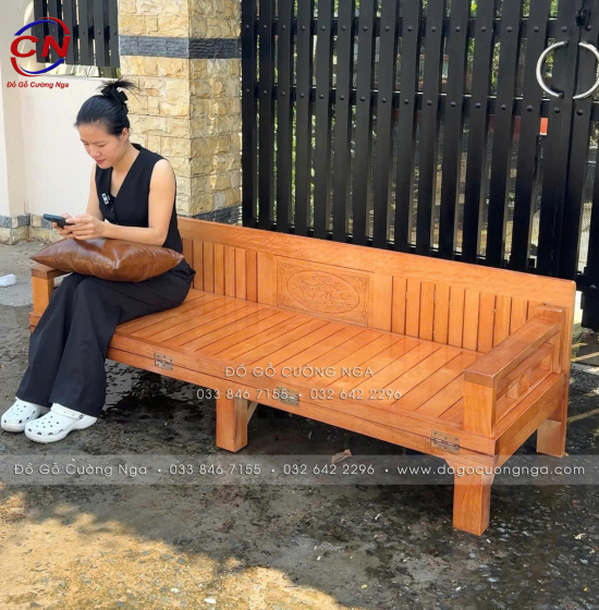 Giường Gấp Gỗ Sồi 1m6x2m Màu Cánh Gián Bền Đẹp 