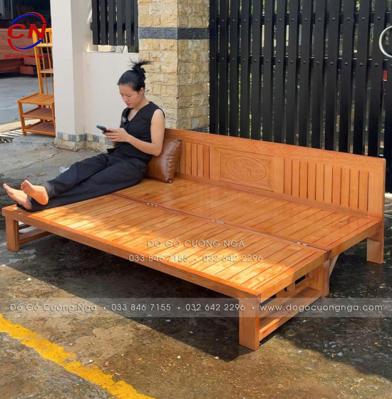Giường Gấp Gỗ Sồi 1m6x2m Màu Cánh Gián Bền Đẹp 
