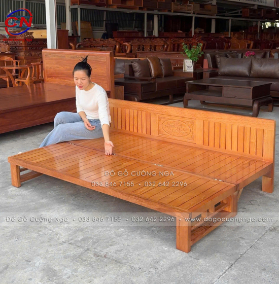 Giường Gấp Thành Ghế Gỗ Sồi 1m2x1m9 Màu Xoan Đẹp 