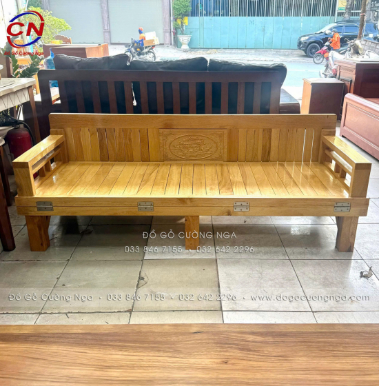 Ghế Giường Gấp Đa Năng Gỗ Sồi 1m4x1m9 Màu Tự Nhiên Giá Rẻ 