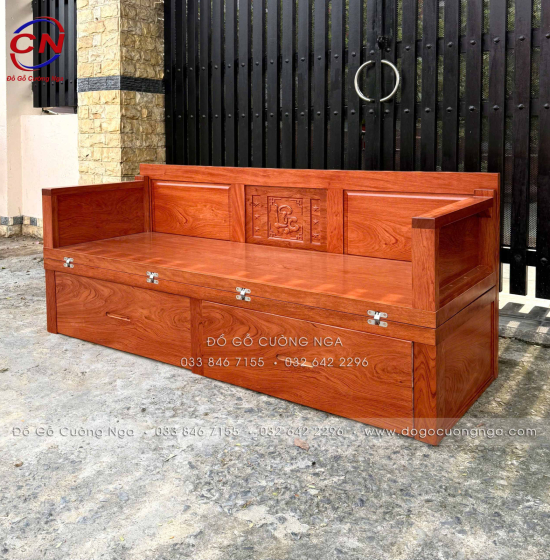 Giường Gấp Đa Năng Gỗ Hương Đá Chân Cao 2 Ngăn Kéo Tiện Lợi