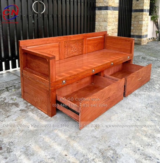 Giường Gấp Đa Năng Gỗ Hương Đá Chân Cao 2 Ngăn Kéo Tiện Lợi