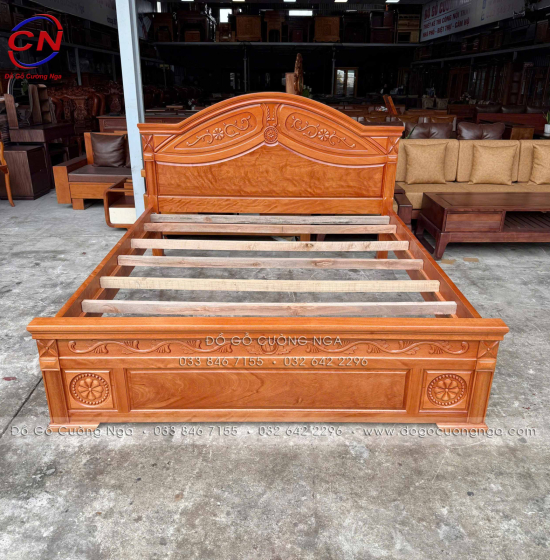 Giường gỗ đinh hương vạt phản - mẫu hoa lá tây 