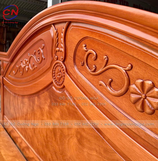 Giường Gỗ Đinh Hương Phản Liền Hoa Lá Tây Sang Kiểu Truyền Thống