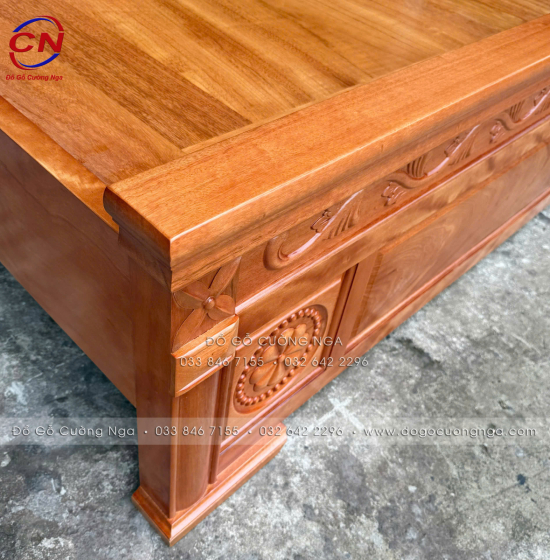 Giường gỗ đinh hương vạt phản - mẫu hoa lá tây 