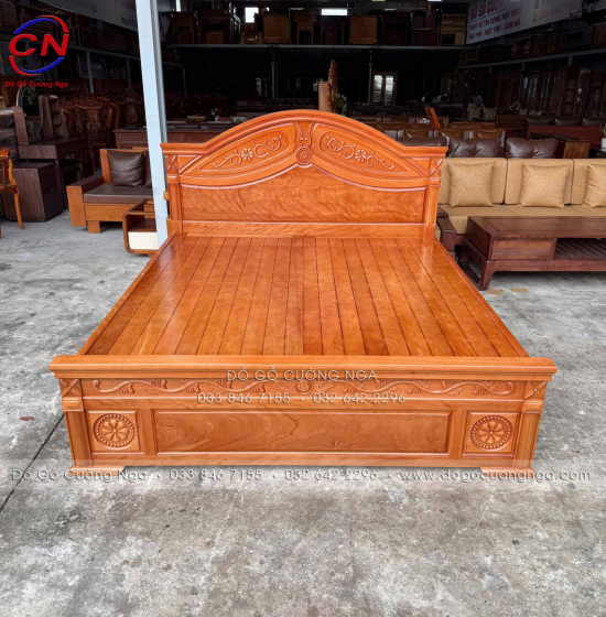 Giường gỗ đinh hương vạt phản - mẫu hoa lá tây 