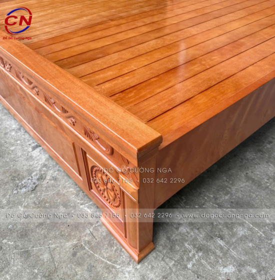 Giường gỗ đinh hương vạt phản - mẫu hoa lá tây 
