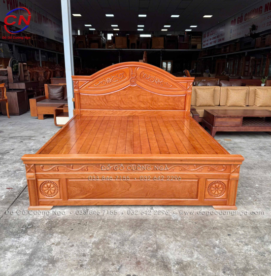 Giường gỗ đinh hương vạt phản - mẫu hoa lá tây 