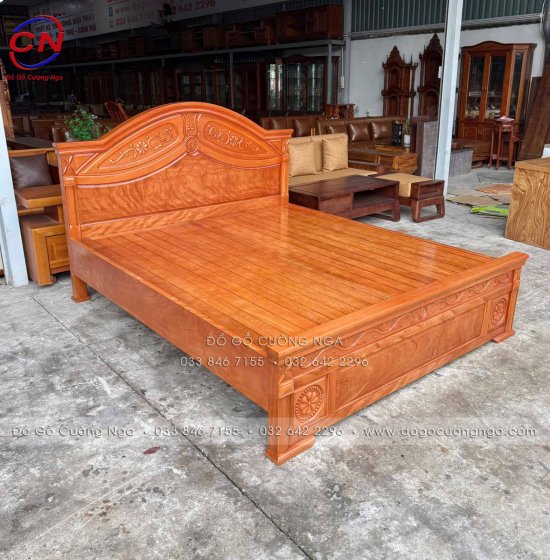 Giường gỗ đinh hương vạt phản - mẫu hoa lá tây 
