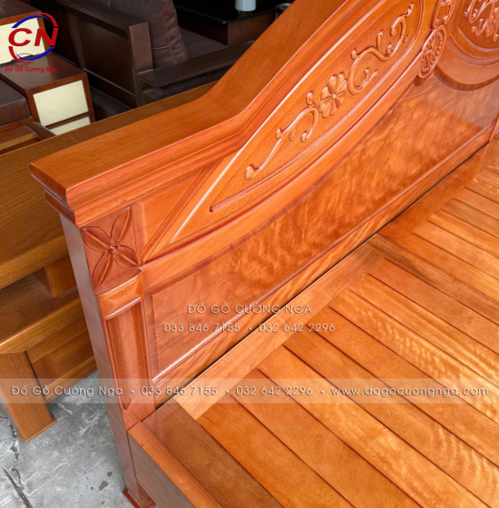 Giường gỗ đinh hương vạt phản - mẫu hoa lá tây 