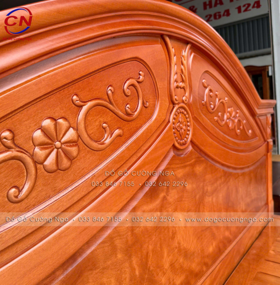 Giường gỗ đinh hương vạt phản - mẫu hoa lá tây 