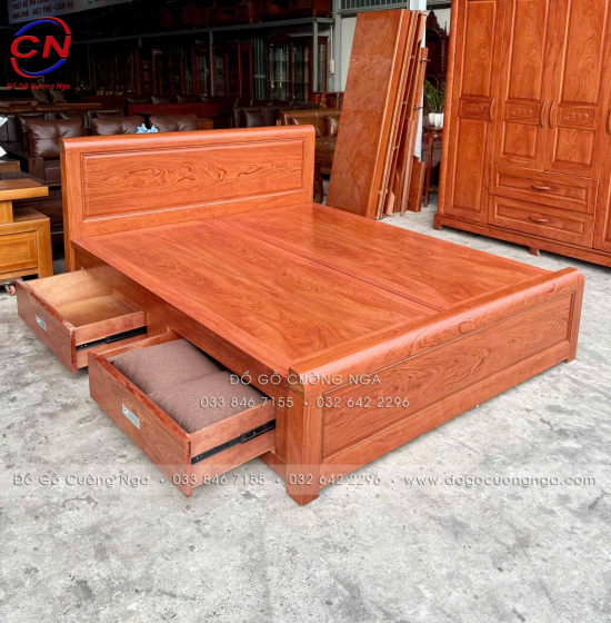 Bộ Phòng Ngủ Gỗ Hương Đá Kết Hợp Giường Ngăn Kéo Thiết Kế Hiện Đại