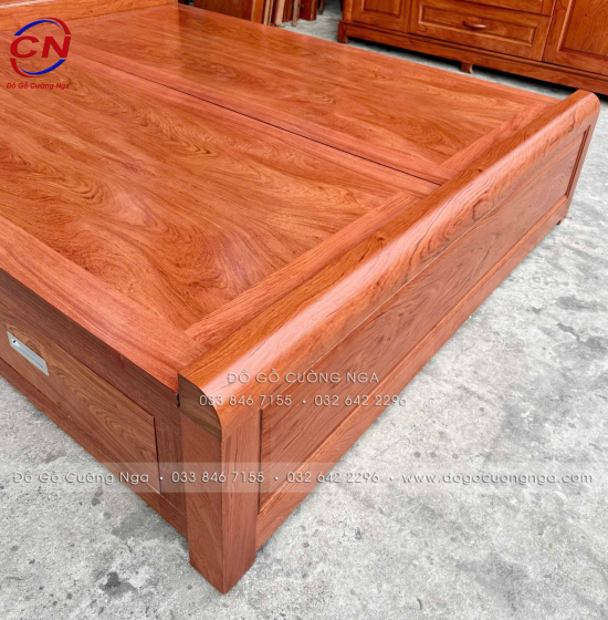 Giường gỗ hương đá ngăn kéo hiên đại 