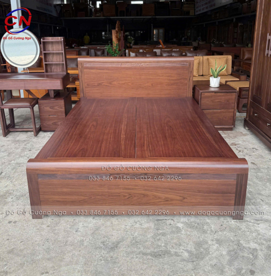 Giường Ngủ Gỗ Óc Chó Chỉ Hoa Phản Liền Cao Cấp